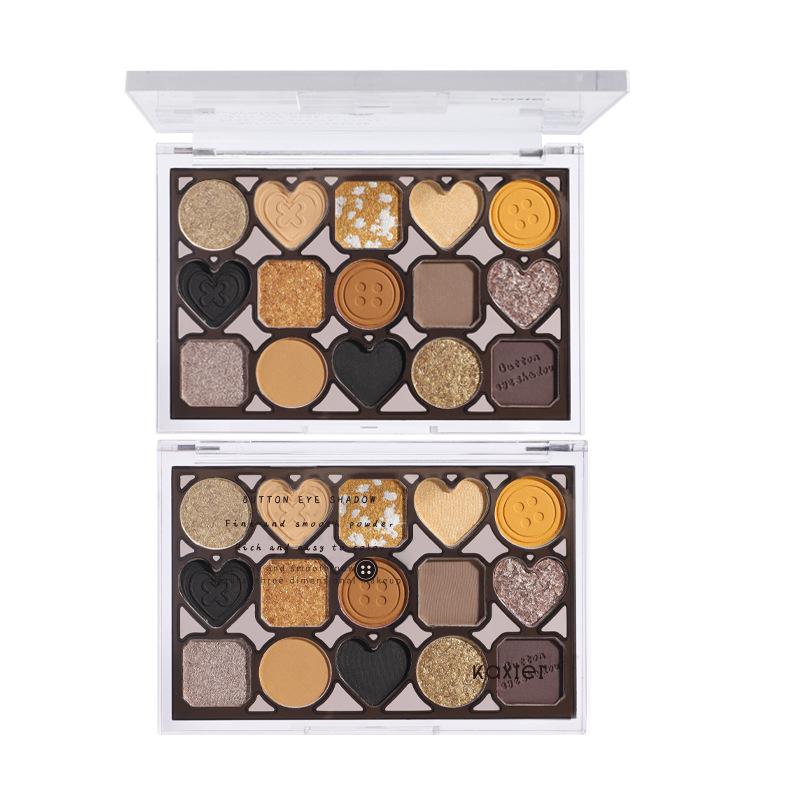 Button Fifteen Color Eyeshadow Palette Pearlescent Matte Earth Color Anti-Pink Eye Makeup Cosmetics