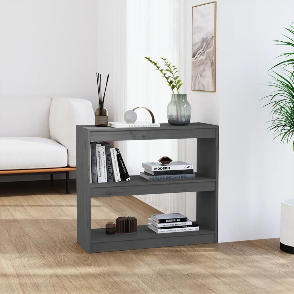 Bookshelf Room Divider Grey 80 X 30 X 71.5 Cm Solid Pine Wood