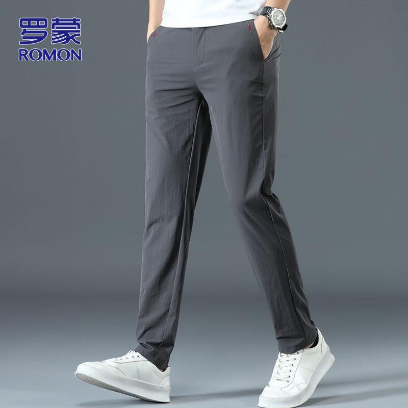 ROMON Men's Casual Summer Ice Silk Straight-Leg Trousers
