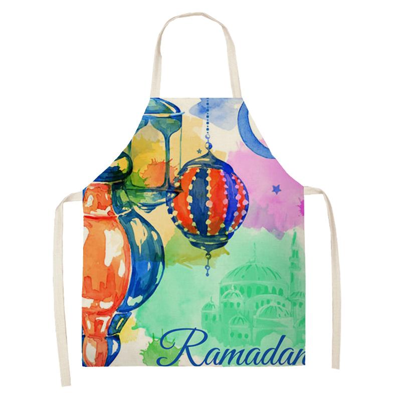 Cooking Baking Apron Eid Mubarak Mosque Printed Bib Muslim Ramadan Karim Kitchen Apron Women Star Crescent Moon Decoration