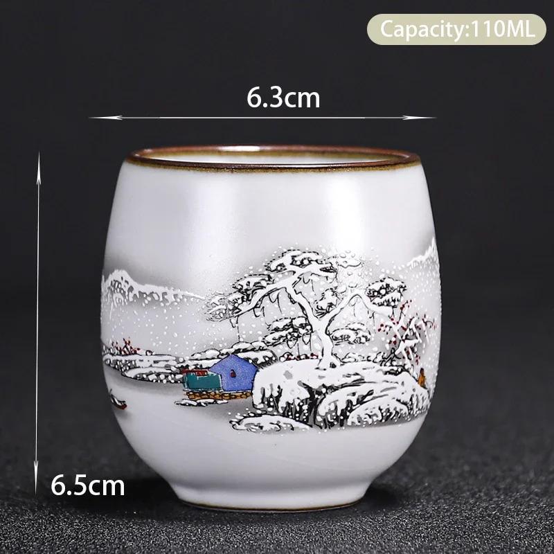 Boutique Ceramic Teacup Meditation Cup Hand Painted Landscape Travel Tea Bowl Handmade Tea Set Accessories Pu'er Master Cup