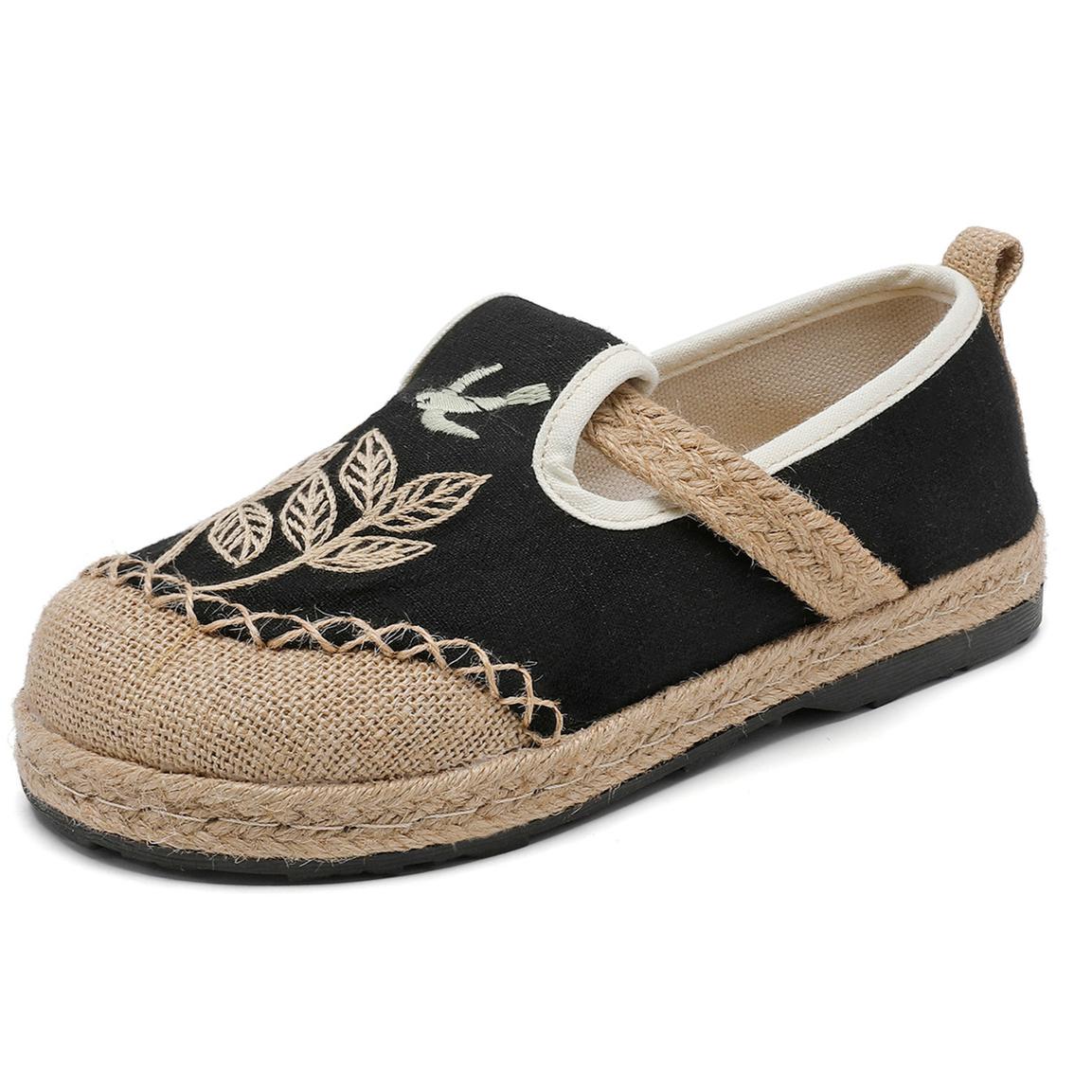 

Женские повседневные холщовые мокасины без застежек, легкие дорожные прогулочные эспадрильи, туфли на плоской подошве с вышивкой, рабочие туфли для женщин, балетки на платформе 40 чёрный