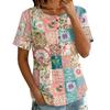 Women's Short Sleeve Shirt Printed Cotton Linen Blouse Casual Button Top