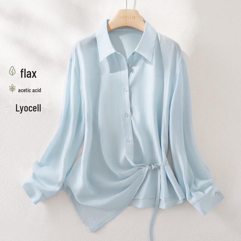 IHIMI Women's Linen Lyocell Blend Tie-Waist Shirt