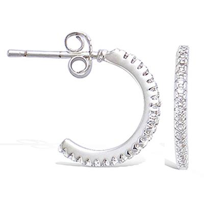 [P7022] - White 'Sissi' Silver Hoop Earrings (rhodium-plated) - 15 Mm 1 Mm