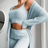 Ladies Teddy Lounge Wear Set Womens 3 Piece Tracksuits Fleece Pyjamas Cardigan