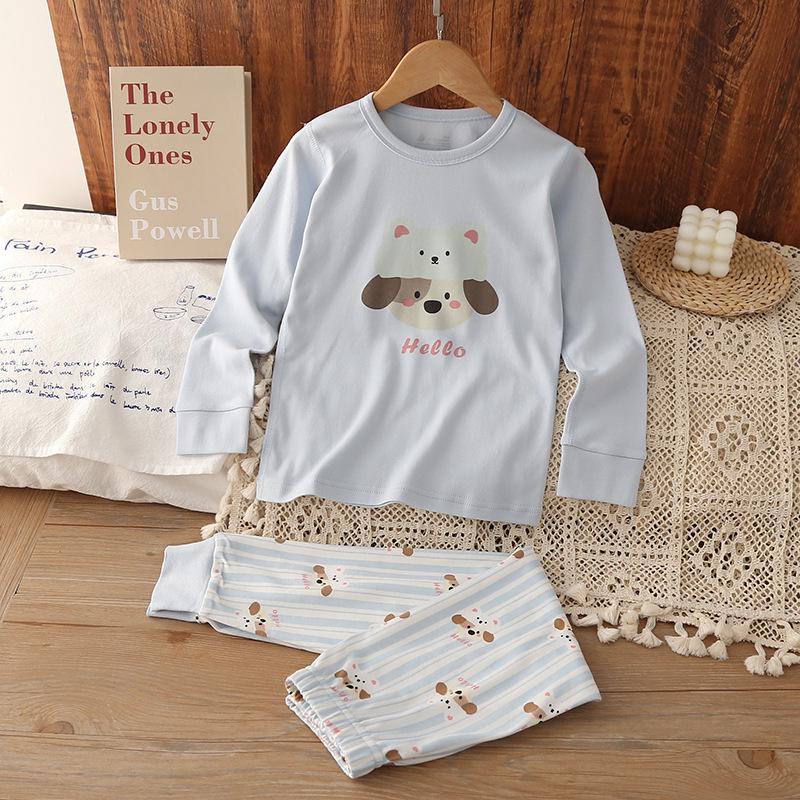 Kids' Autumn Korean Style Pajamas: Cartoon Cotton Home Wear Set for Boys and Girls