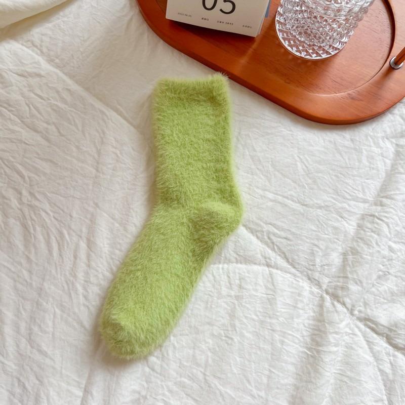 Women Coral Velvet Floor Socks Fluffy Pure Color Medium Tube Elastic Sleep Plush Sock
