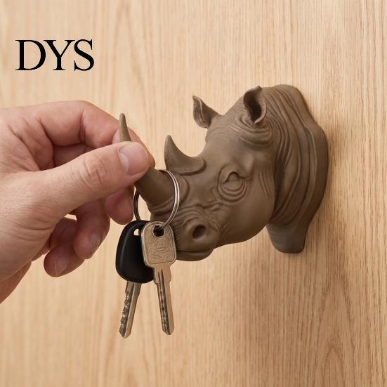 Functional Wall Sculpture Rhino Head Hook for Keys And Hats, Decorative Animal Coat Entryway Bag Organizer Rack Entryway, Creative Key Holder,