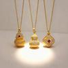 Vietnamese Brushed Gold Velvet Rhinestone Gourd Necklace with Clover Pendant Gift