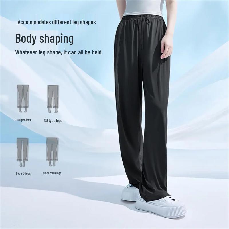 KAZUKOIN Women's Ice Silk Straight-Leg Wide-Leg Pants