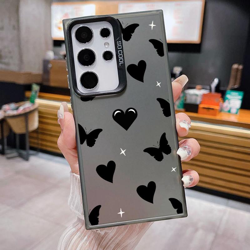 

Тонкий чехол IMD с принтом бабочки и сердец любви для Samsung S25 Ultra S24 FE S23 S22 A16 A55 A35 A25 A15 A14 A54 A34, лазерный противоударный чехол для телефона Samsung A52 серый/чёрный