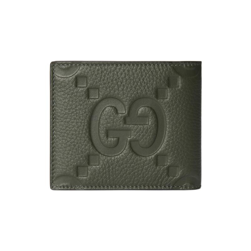 Gucci Jumbo GG Double G logo embossed flip closure leather wallet men's dark green