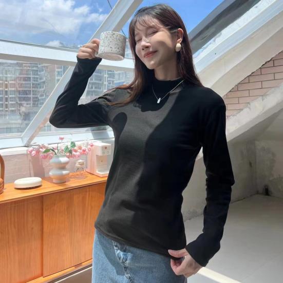 

Женский осенне-зимний топ, толстый бархатный воротник-стойка с длинным рукавом, приталенный, однотонный, эластичный пуловер, мягкий, теплый, с подогревом, один размер, женская блузка