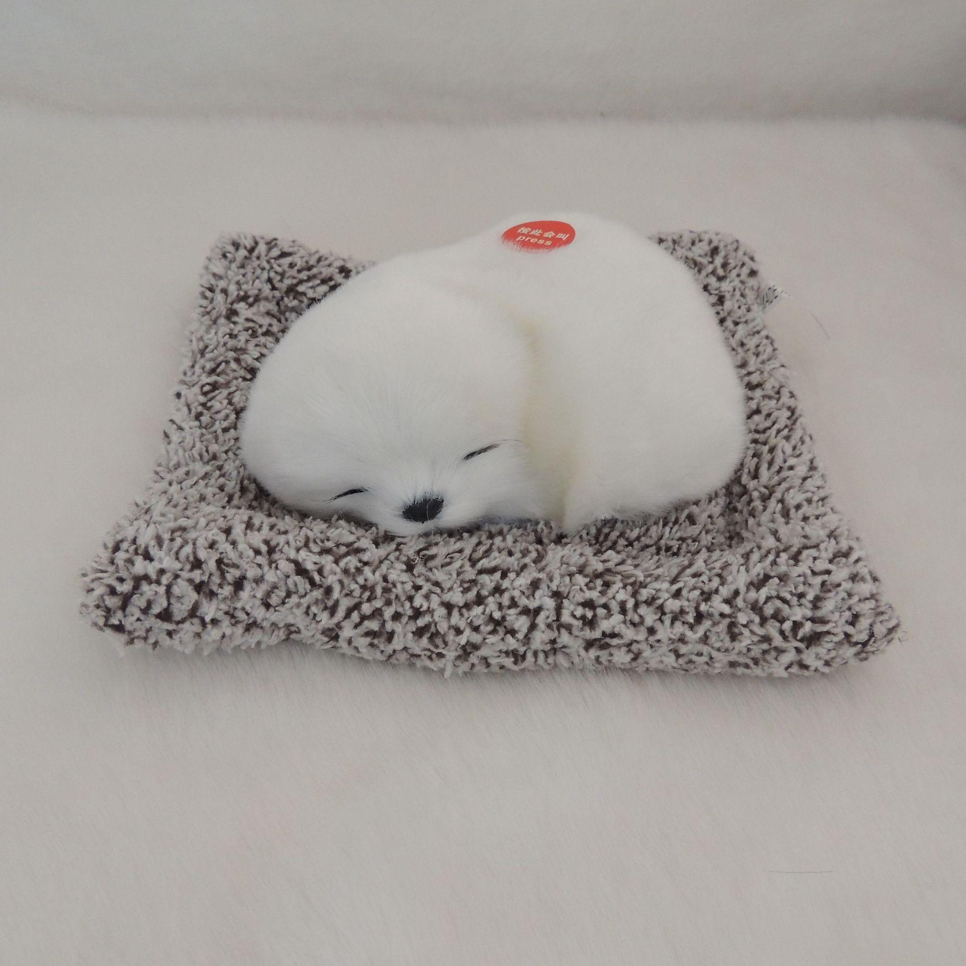 

Plush simulation dog toy sleeping dog ornament with sound contains bamboo charcoal bags to purify the air for home decor designed for children s