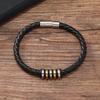 Men's Trendy Minimalist Leather Bracelet with Colorful Stainless Steel Accents