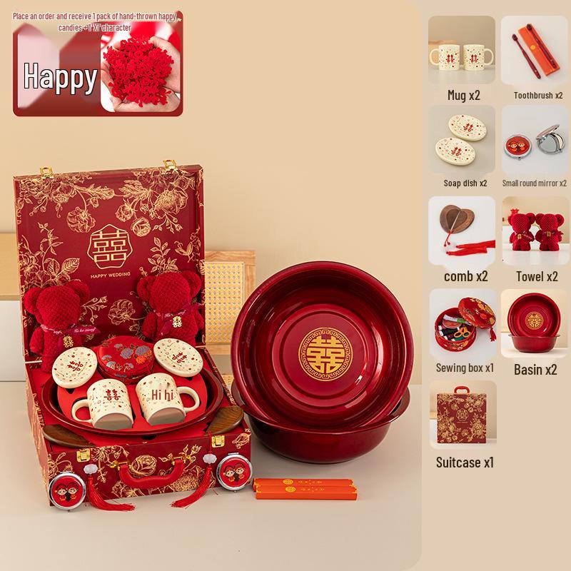 Полный набор приданого для невесты: Высококачественный свадебный таз, полный набор свадебных принадлежностей и чемодан