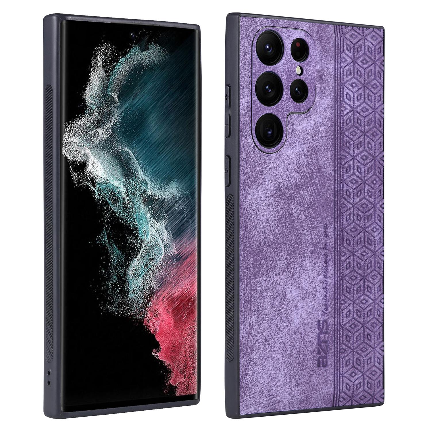 

AZNS For Samsung Galaxy S24 Ultra Cell Phone Case Imprint PU Leather+TPU Drop-proof Cover Purple
