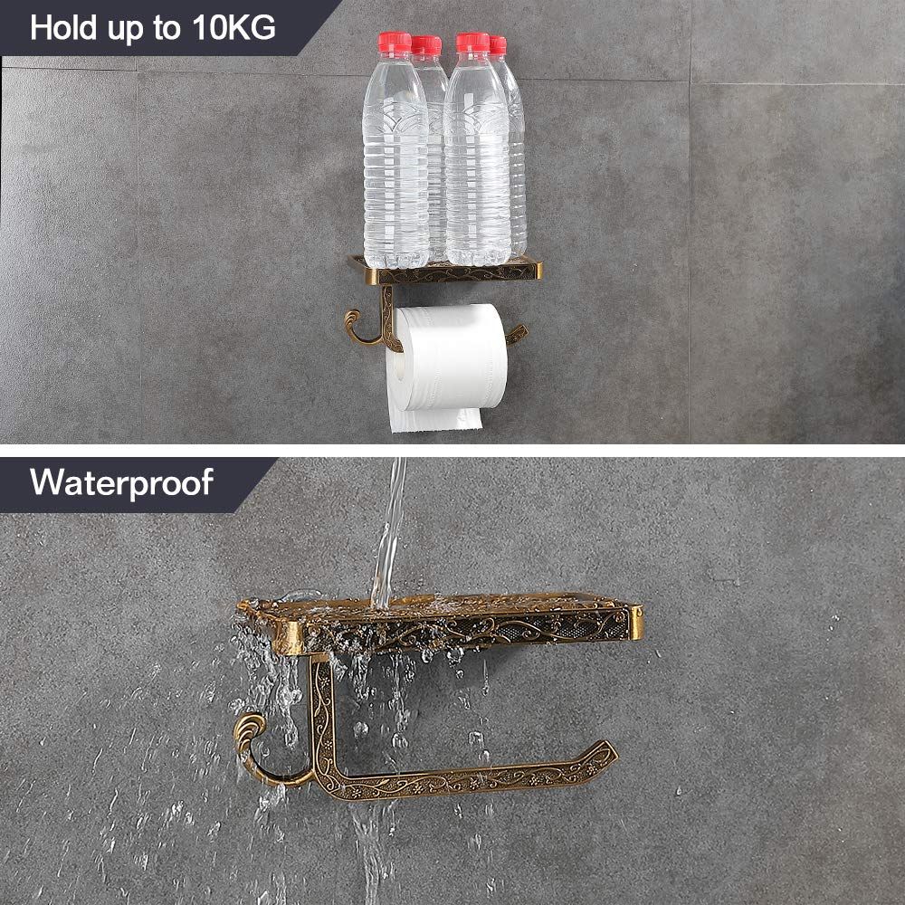 Toilet Paper Holder for Bathroom, Antique 3D Carving Wall Mounted Toilet Roll Holder with Stand, Anti-Rust, Aluminum