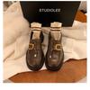 Sheepskin extravagant gold buckle platform women's leather round head British lazy thick heel small leather shoes