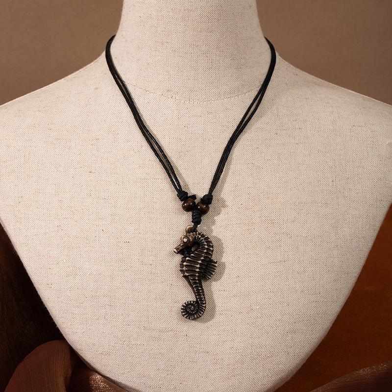 New Zealand Tribal Ethnic Style Resin Necklace Maori Fish Hook Imitation Bone Pendant Sweater Chain Scenic Travel Jewelry
