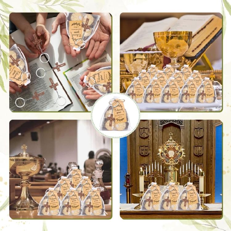 20PCS Natural Finish Wood Crucifix Keychains Gift for Baptism Communion Parties Including Friendly and Handmade