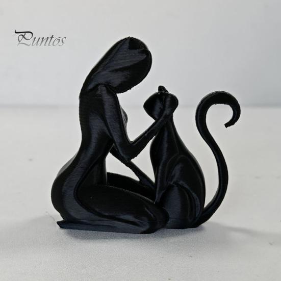 3D Printed Sculpture Sculpture, One-Piece Molding Desktop Figure, Abstract Minimalist Woman Cat Art Ornament for Home Decor Gift Stable