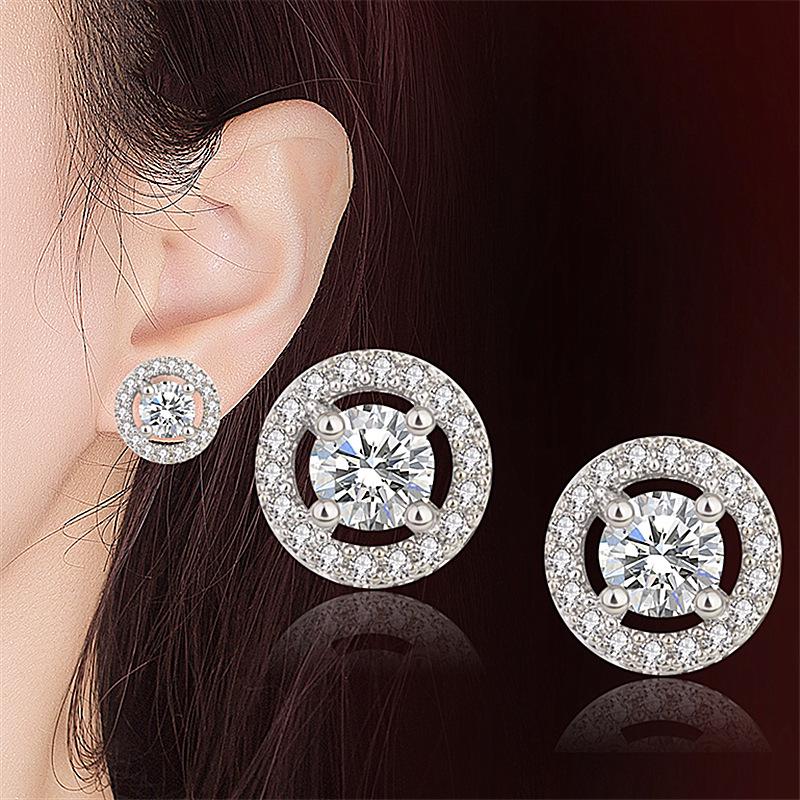 Korean Full Pave Zircon Hypoallergenic Round Stud Earrings