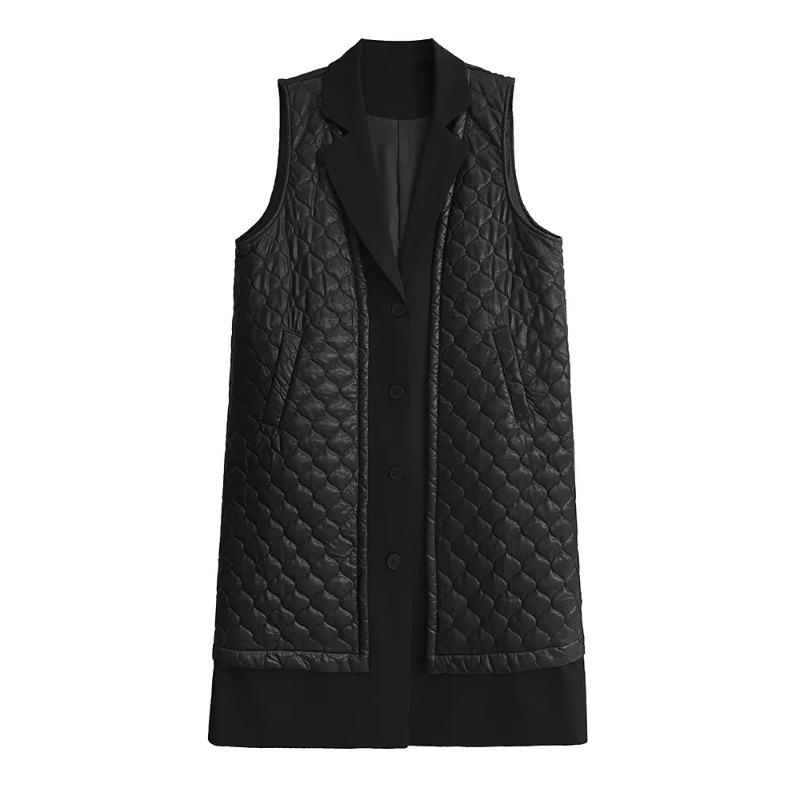 

Xitao Длинный жилет без рукавов с карманами из искусственной кожи GMM1241 One Size чёрный