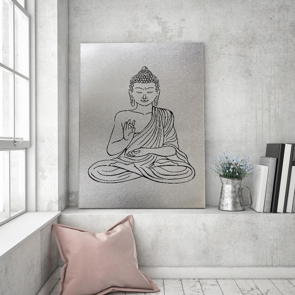 Feeby Leinwandbild, Silberfarben gezeichneter Buddha