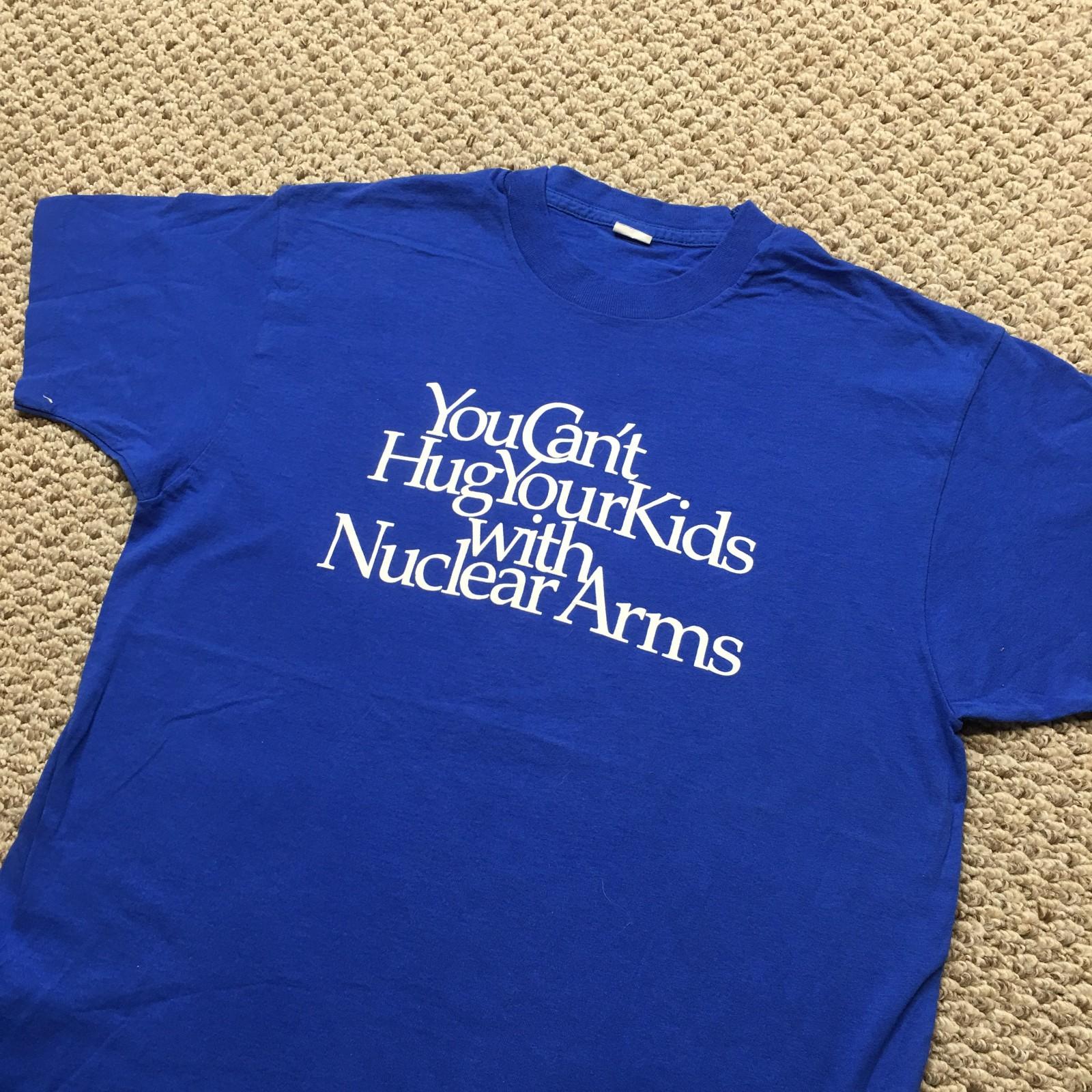Vintage 80s Anti War Mens M/L Blue Single Stitch Protest Nuclear Unisex T-Shirt M