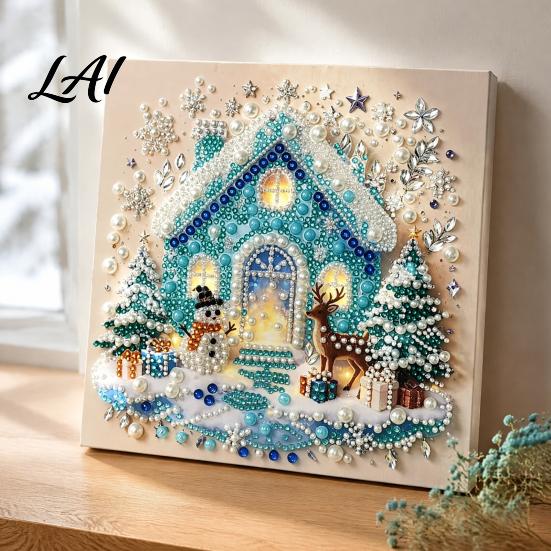 Handmade Christmas Gift for Kids DIY Faux Pearl Painting Art Kit Cute 3D Beads Decompression Craft Family Adults Beginner Holiday Gem Kit Home Wall