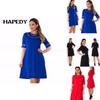Women Round Collar Plus Size Pure Color Dress With Comfortable Cotton Blend Fabric