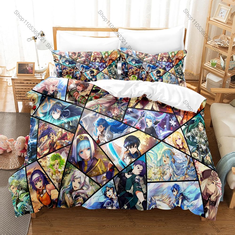 Strategy RPG Fire Emblem Full Printed 3PCS Bedding Duvet Cover + 2 Pillowcases Teen Gamer Dorm Home Decoration Anime