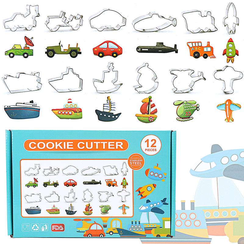 12-Piece Stainless Steel Cookie Cutter Set: Easter, Rabbit, Dinosaur, Christmas