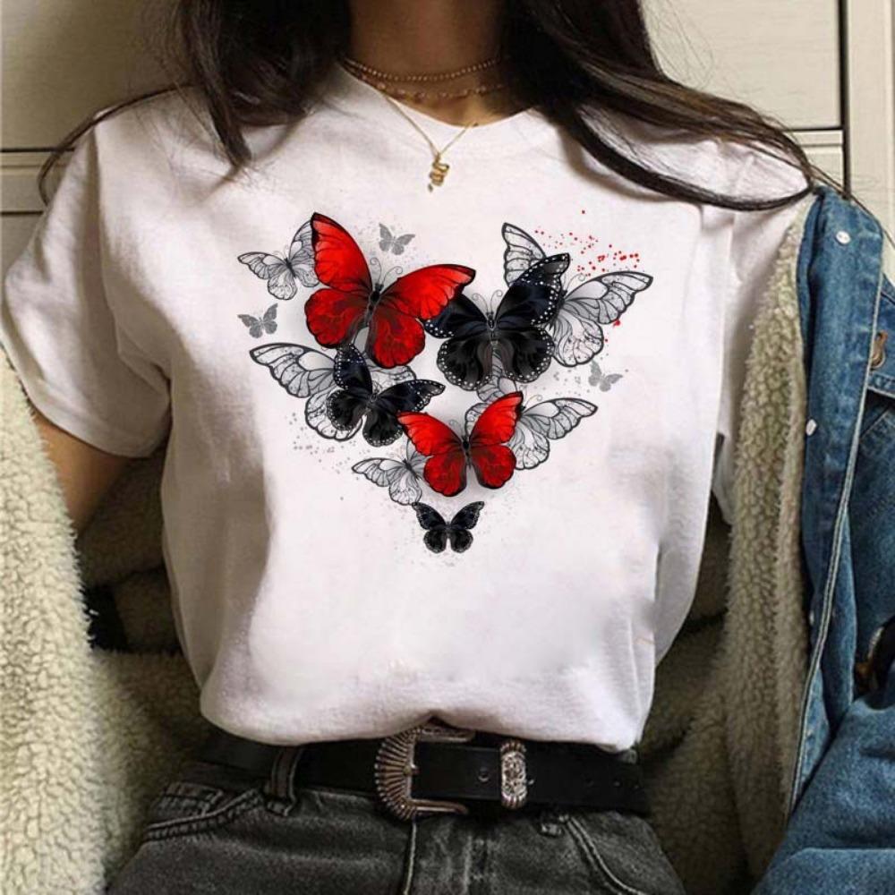 Cartoon Butterfly Trendy Letter Printed Top T-shirt Women's Top