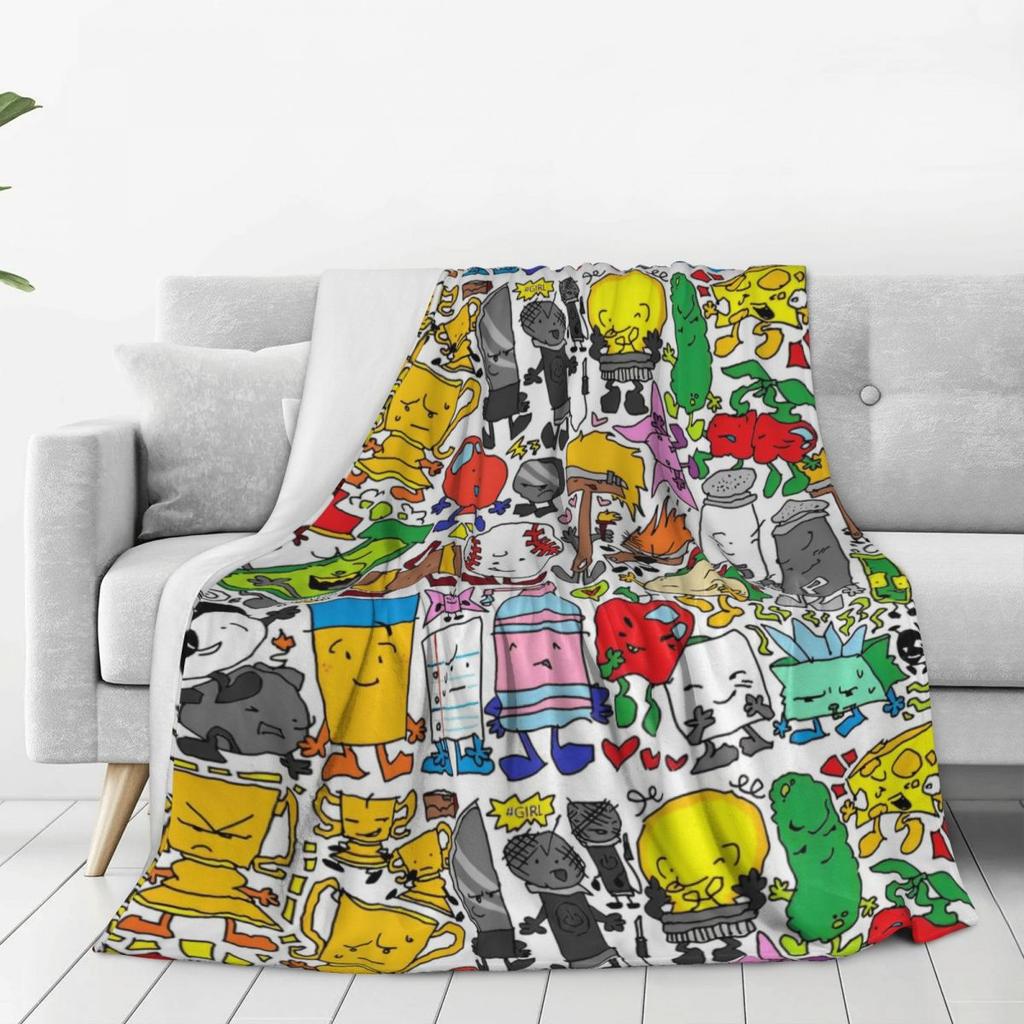 BFDI Inanimate All Characters Flannel Blanket Warm Soft Throw Blanket for Bedroom Decorative Funny Bedspread Sofa Bed Cover