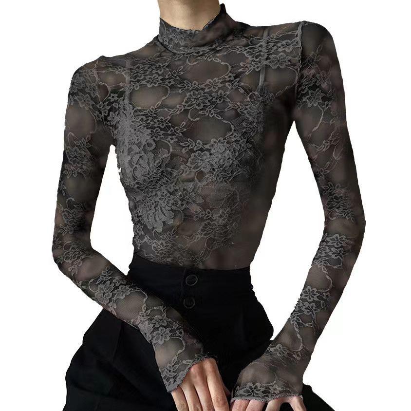 Sexy Lace Patchwork Sheer Long Sleeve Top - Slim Fit, Lightweight, Sun Protection