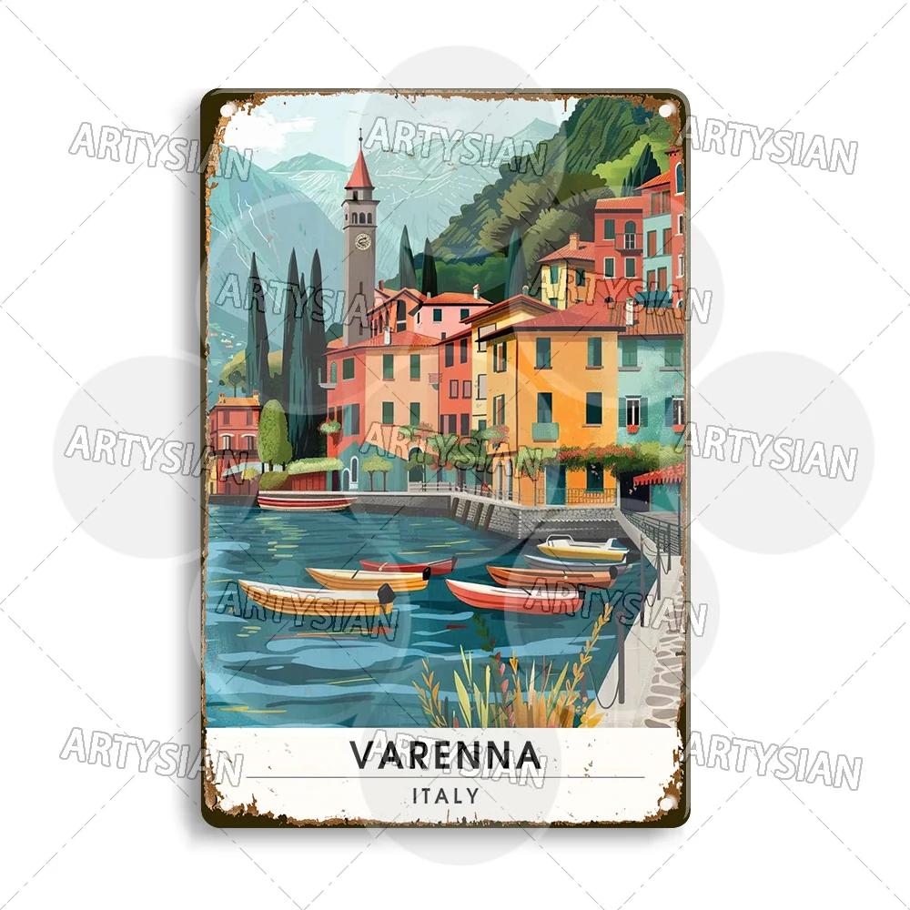 Италия Путешествия Металлическая табличка Венеция Амальфи Неаполь Сорренто Капри Портофино Милан Корнилья Монтероссо Рим Таормина Белладжио Варенна 20x30cm（7.8x11.8inch）