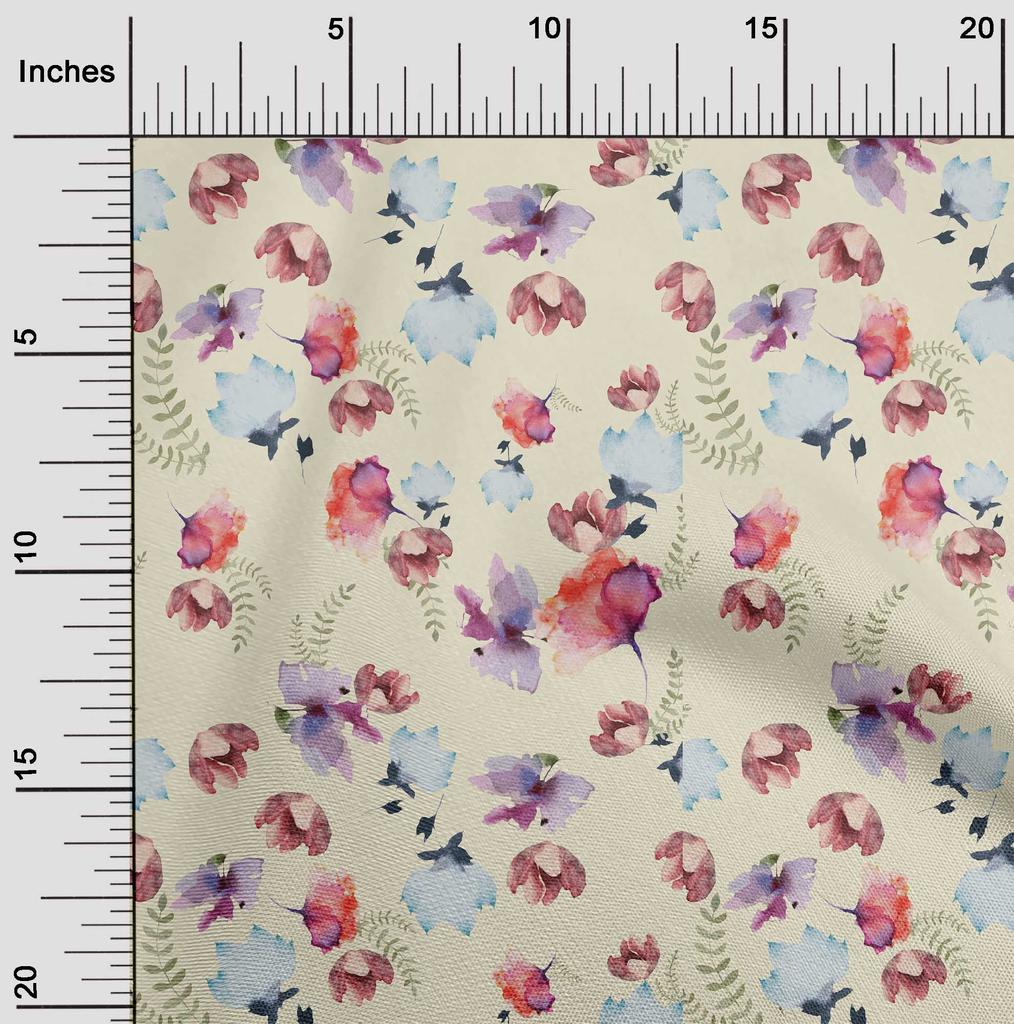 oneOone Bavlněný Flex Krémový Látka Květiny & Listy Akvarel DIY Oblečení Prošívaná Látka Potisk Látka Na Metráž 40 Palců