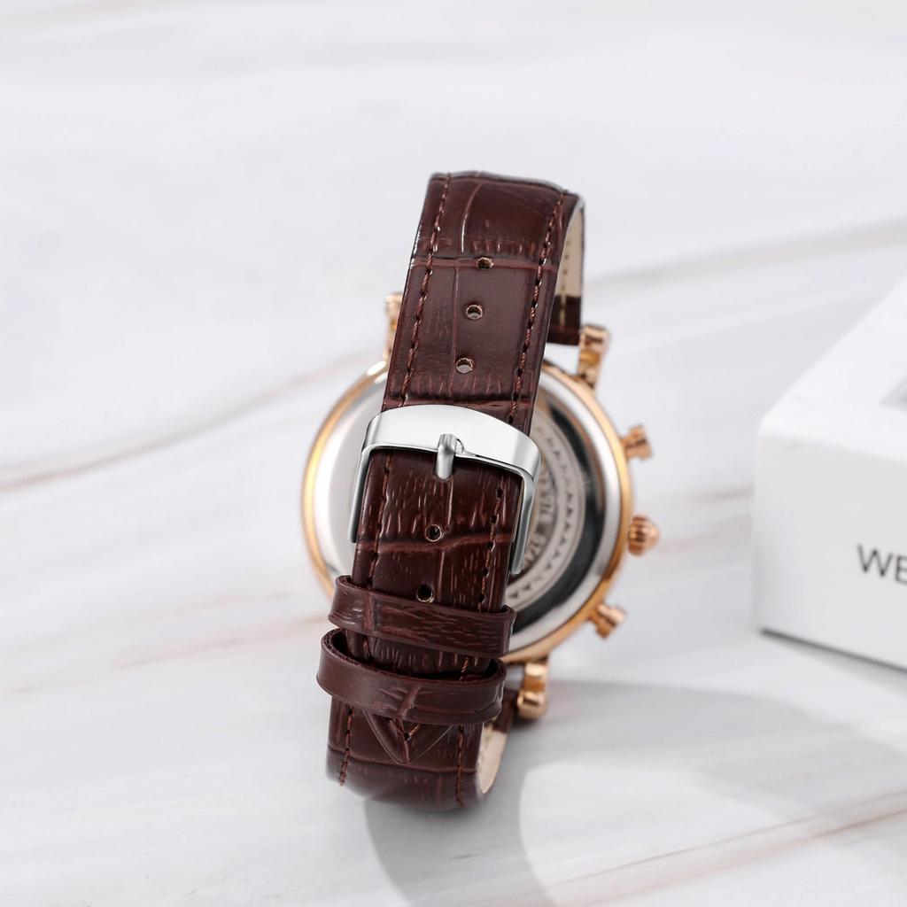 Leather Water Quartz Large Calendar White Black Silver Fashionable Gift for Birthday Men's Wristwatch, Strap, Three-Eye Design, Resistant, Luminous,