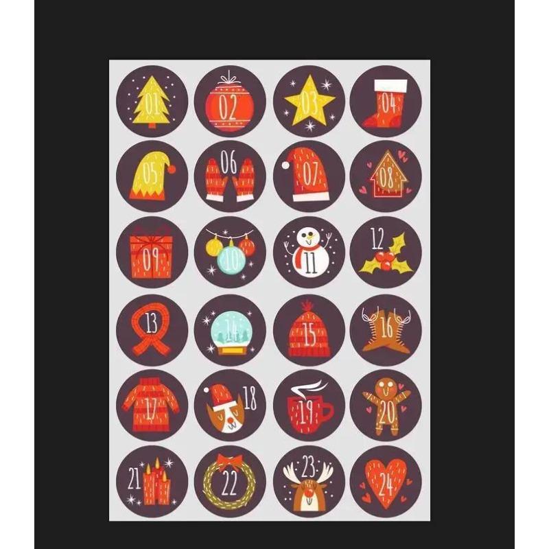 1sheet Merry Christmas Stickers Advent Calendar Number Sticker Handmade Cookie Candy Gift Seal Label Paper Sticker
