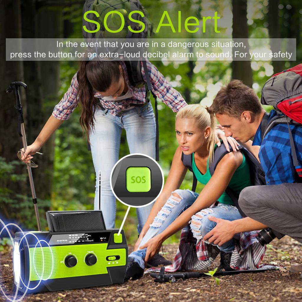 Emergency 4000mAh Solar Hand Crank Radio AM FM NOAA Weather with 1W Flashlight Phone Charger SOS Alarm