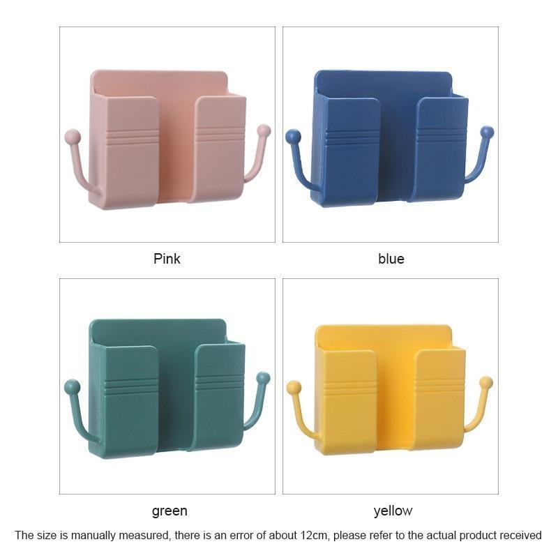 3pcs Wall Mounted Mobile Phone Charging Organizer Remote Control Storage Box Multifunction Stand Rack Phone Plug Wall Holder