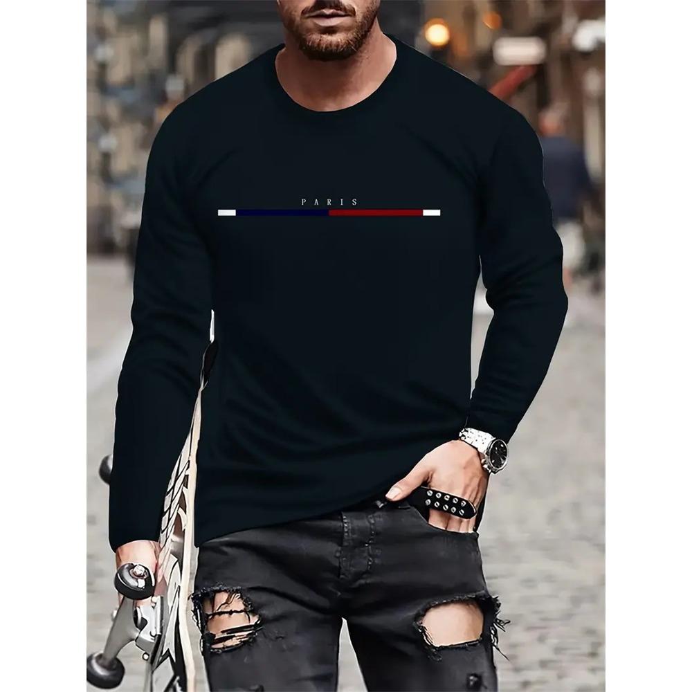 Semplice Stampa Longteng Autunno Moda Girocollo T-shirt a Maniche Lunghe da Uomo Top Outdoor Street Fashion Quotidiano Casual Comfort