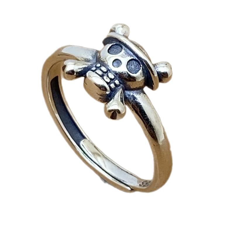 BOCAI New S925 Silver Skull Ring for Men and Women Retro Fine Silver Jewelry Hip-Hop Punk Cartoon Little Pirate