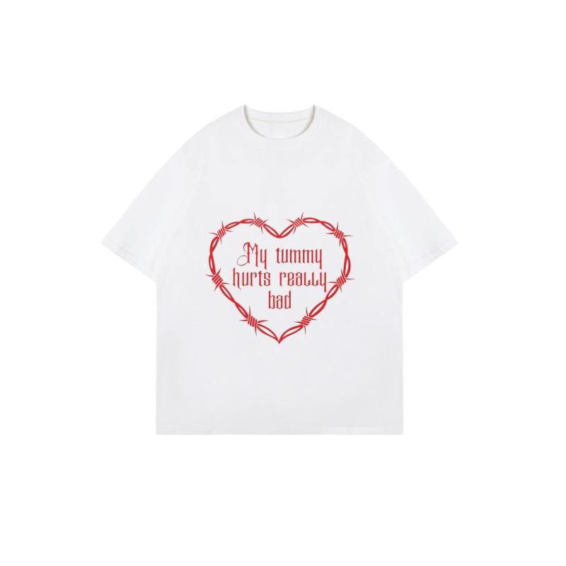 Oversized T Shirt Black Barbed Wire Heart My Tummy Hurts Really Bad Print Casual Streetwear Fashion Top For Women