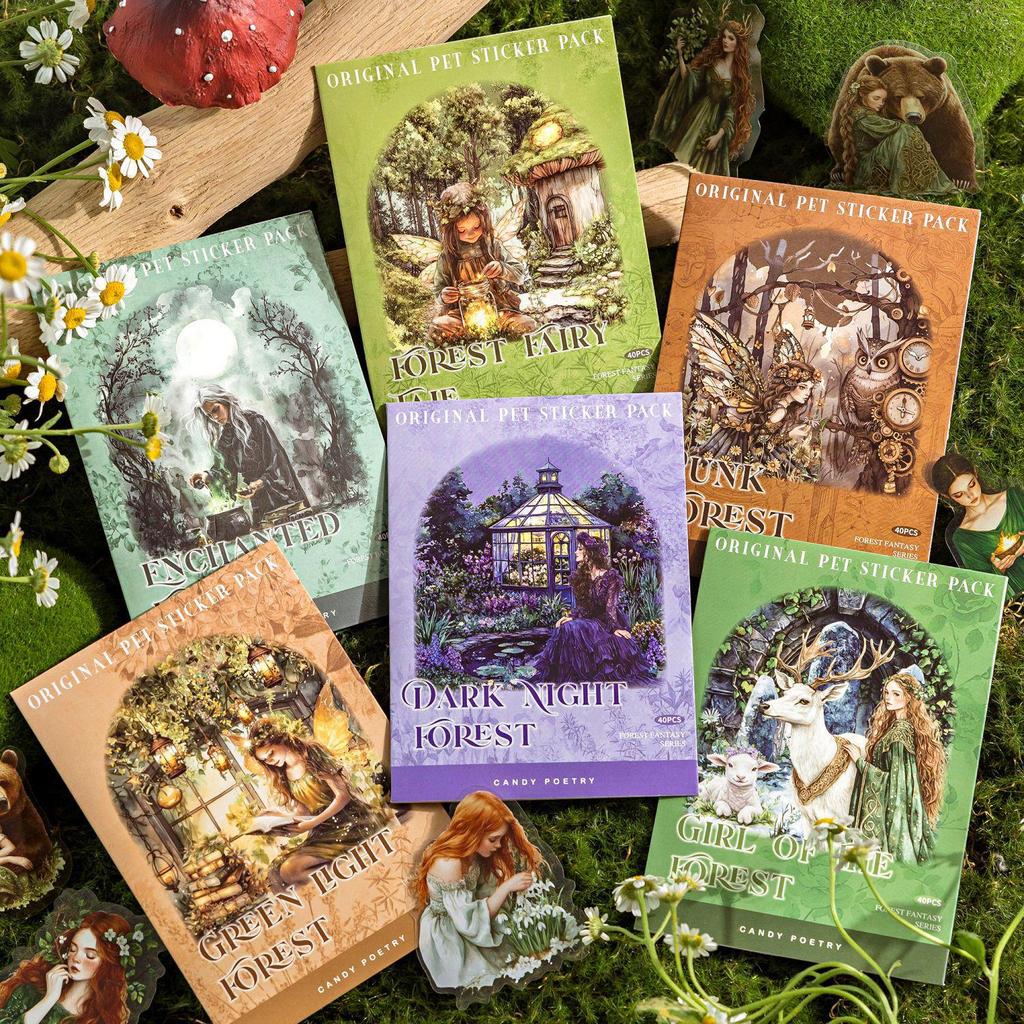 Forest Fantasy Stickers: Retro Scenery for DIY Journals and Collages