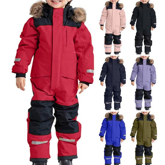 Kids One Piece Ski Suit Waterproof Windproof Snowsuit Tear-Resistant Warm Coral Fleece Lining Winter Outdoor Overalls for Boys Girls Snowboarding