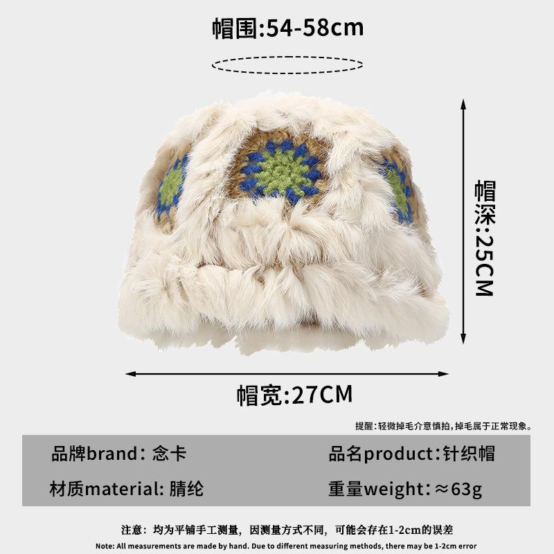 New rabbit fur lion hat women's autumn and winter cute warm plush bucket hat versatile face small handmade bucket basin hat